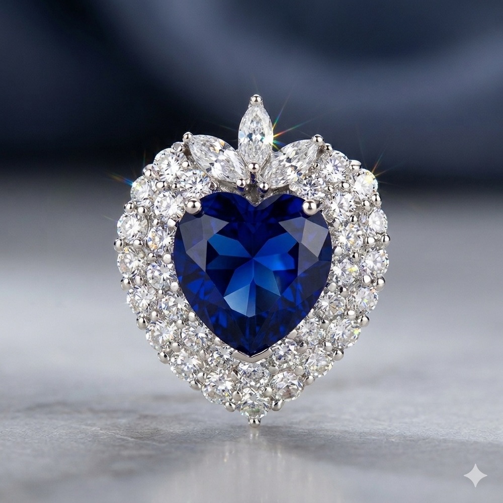 Heart Halo Pendant 925 Sterling Silver Blue Statement Necklace Charm ONLY